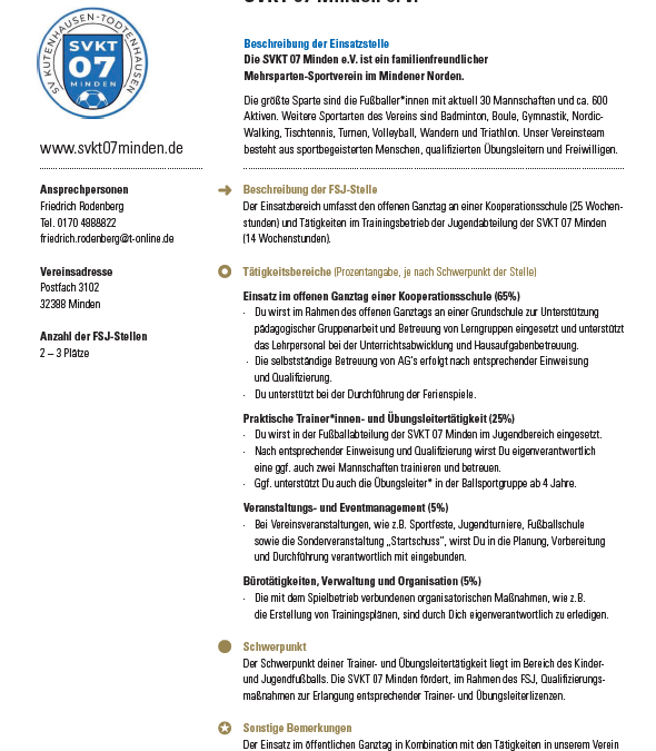 werde FSJler bei der SVKT07 Minden